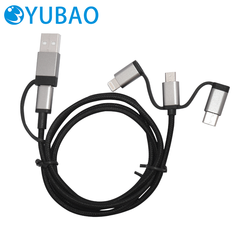 灰色Type C三合一便攜多用數據線